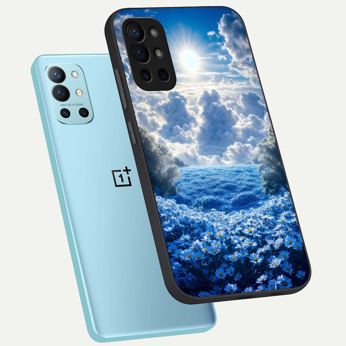  Heavenly Daisy Horizon phone case For OnePlus 9R showing premium glass back cover with detailed artwork