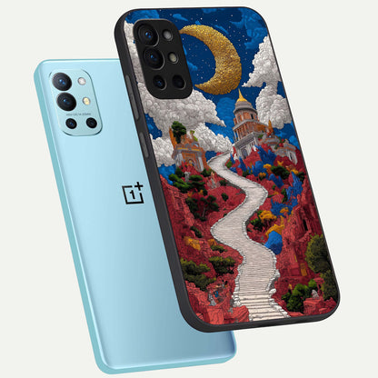  Heavenly Moon Path phone case For OnePlus 9R showing premium glass back cover with detailed artwork