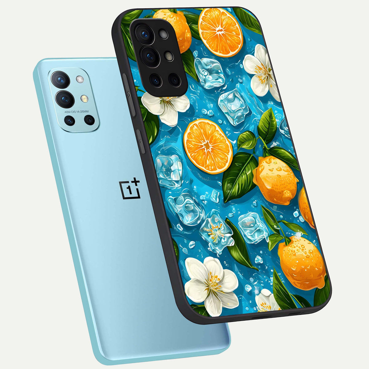  Ice Cube With Orange phone case For OnePlus 9R showing premium glass back cover with detailed artwork