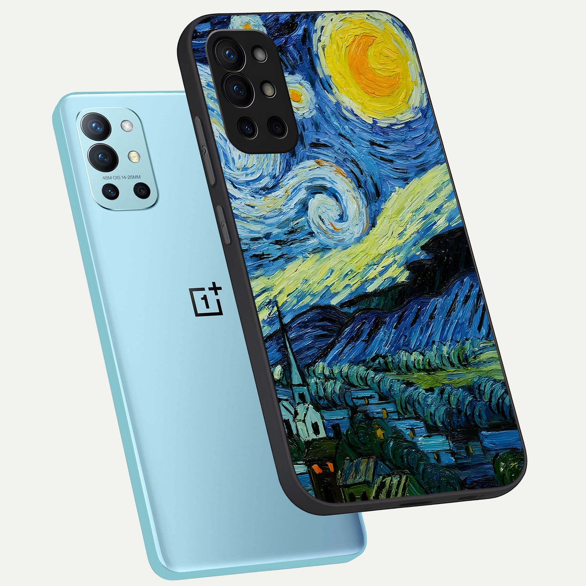  Inspired Van Gogh Art phone case For OnePlus 9R showing premium glass back cover with detailed artwork