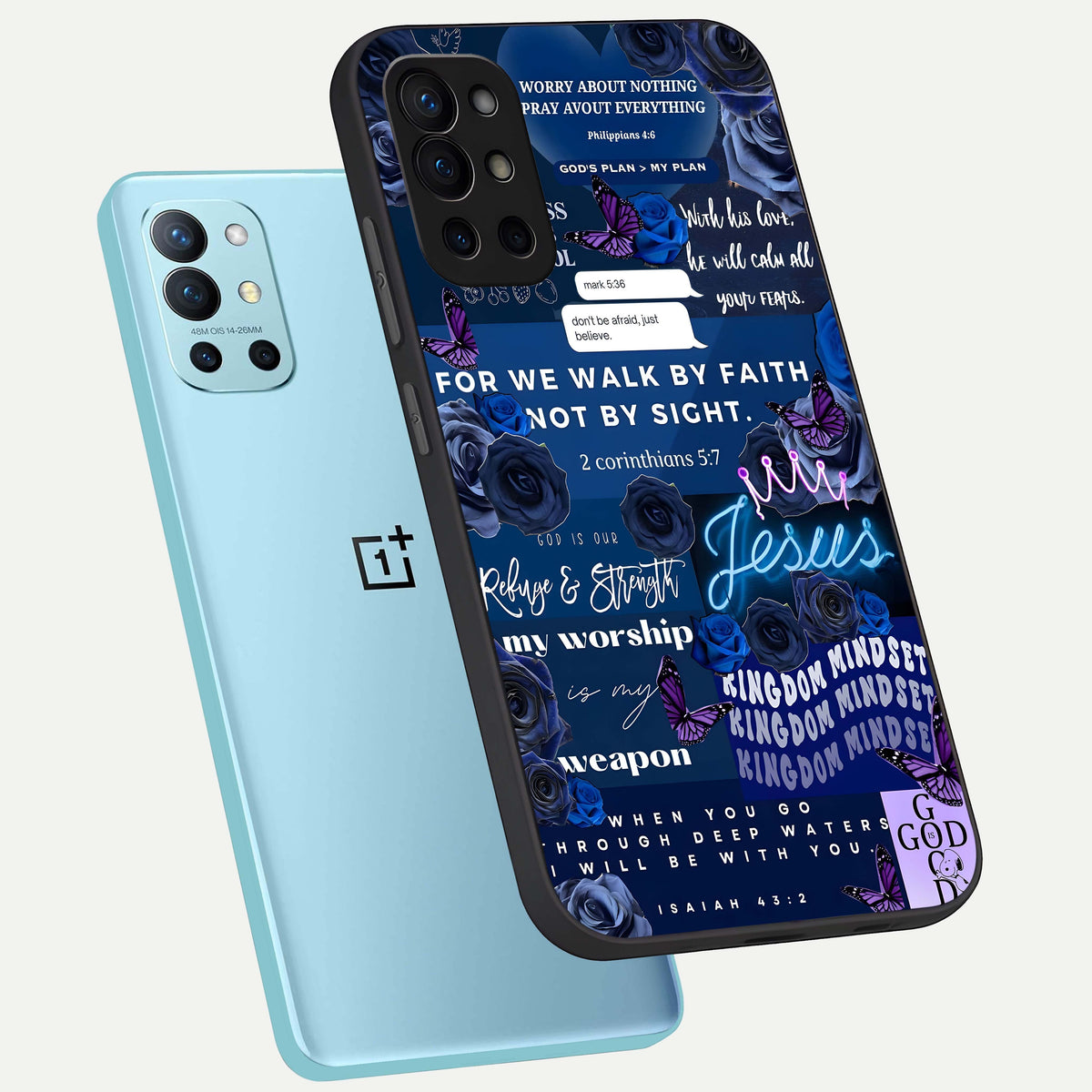  Kingdom Faith Glow phone case For OnePlus 9R showing premium glass back cover with detailed artwork