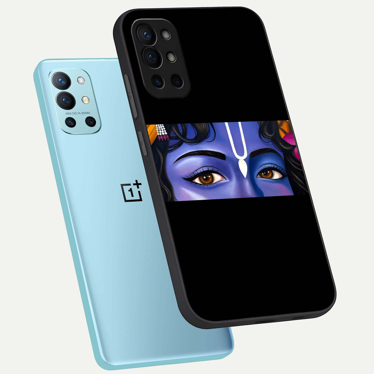  Krishna Eye phone case For OnePlus 9R showing premium glass back cover with detailed artwork