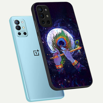  Krishna Hands Art phone case For OnePlus 9R showing premium glass back cover with detailed artwork