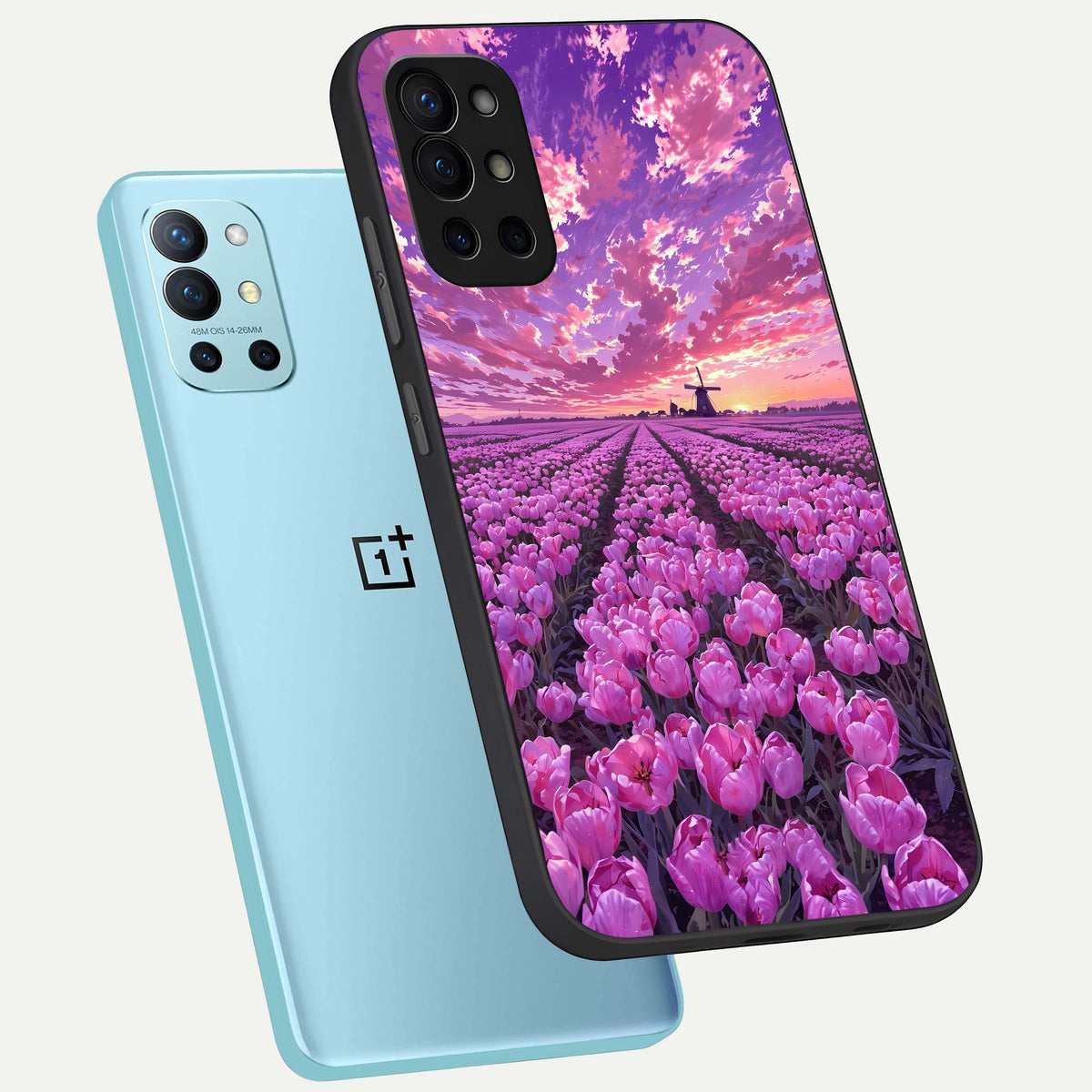  Lavender Dream Skies phone case For OnePlus 9R showing premium glass back cover with detailed artwork
