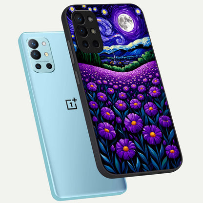  Lavender Moon Field phone case For OnePlus 9R showing premium glass back cover with detailed artwork