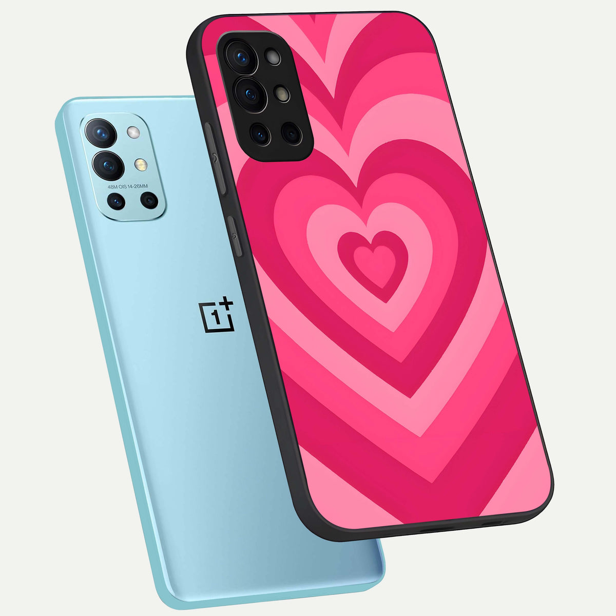  Layered Love Hearts phone case For OnePlus 9R showing premium glass back cover with detailed artwork