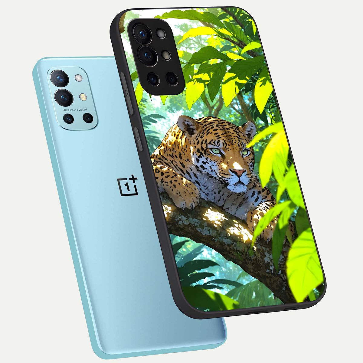  Leopard in Jungle phone case For OnePlus 9R showing premium glass back cover with detailed artwork