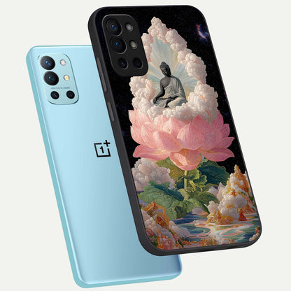  Lotus Divine Peace phone case For OnePlus 9R showing premium glass back cover with detailed artwork