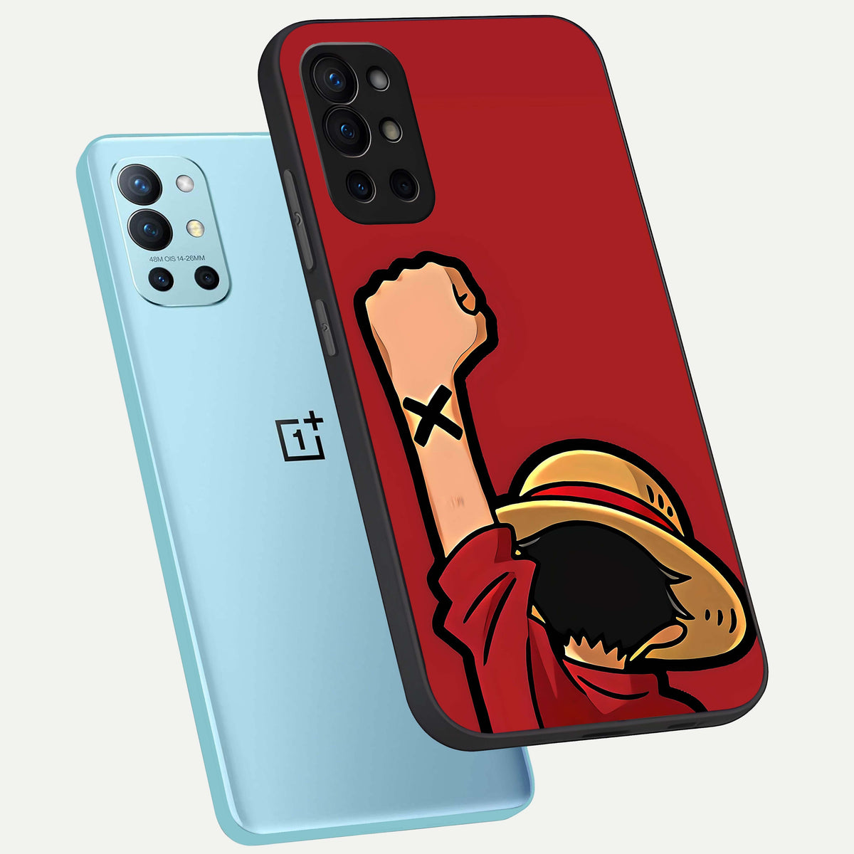  Luffy X Spirit phone case For OnePlus 9R showing premium glass back cover with detailed artwork
