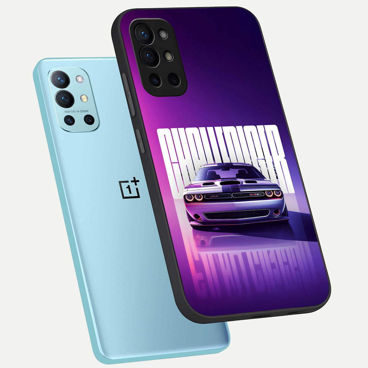  Midnight Muscle Ride phone case For OnePlus 9R showing premium glass back cover with detailed artwork