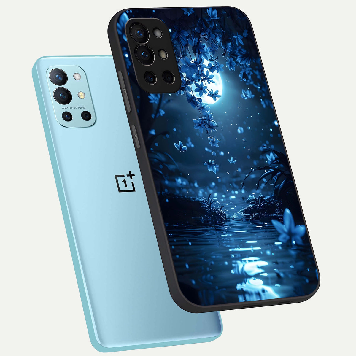  Moonlight Petal Dream phone case For OnePlus 9R showing premium glass back cover with detailed artwork
