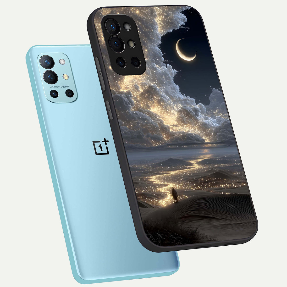  Moonlight Spark Path phone case For OnePlus 9R showing premium glass back cover with detailed artwork
