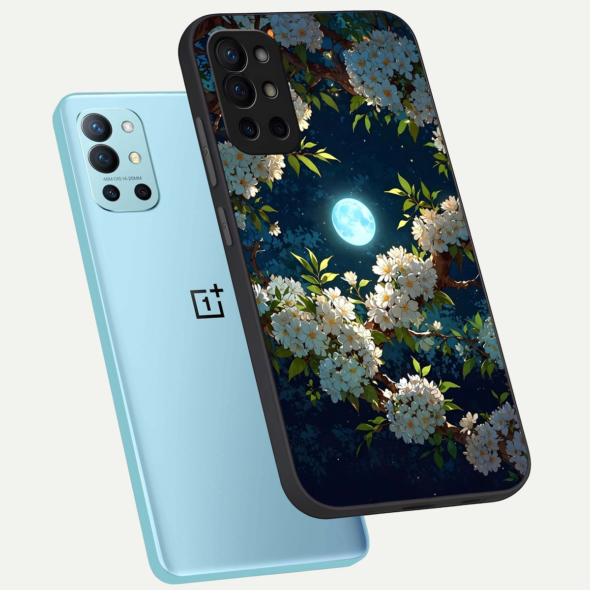  Moonlit Blossom Dream phone case For OnePlus 9R showing premium glass back cover with detailed artwork