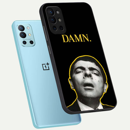  Mr Bean Damn phone case For OnePlus 9R showing premium glass back cover with detailed artwork