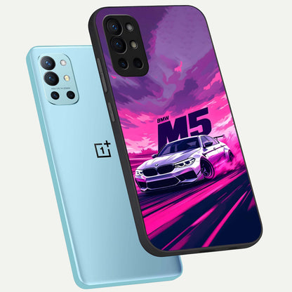 MS Neon Car phone case For OnePlus 9R showing premium glass back cover with detailed artwork