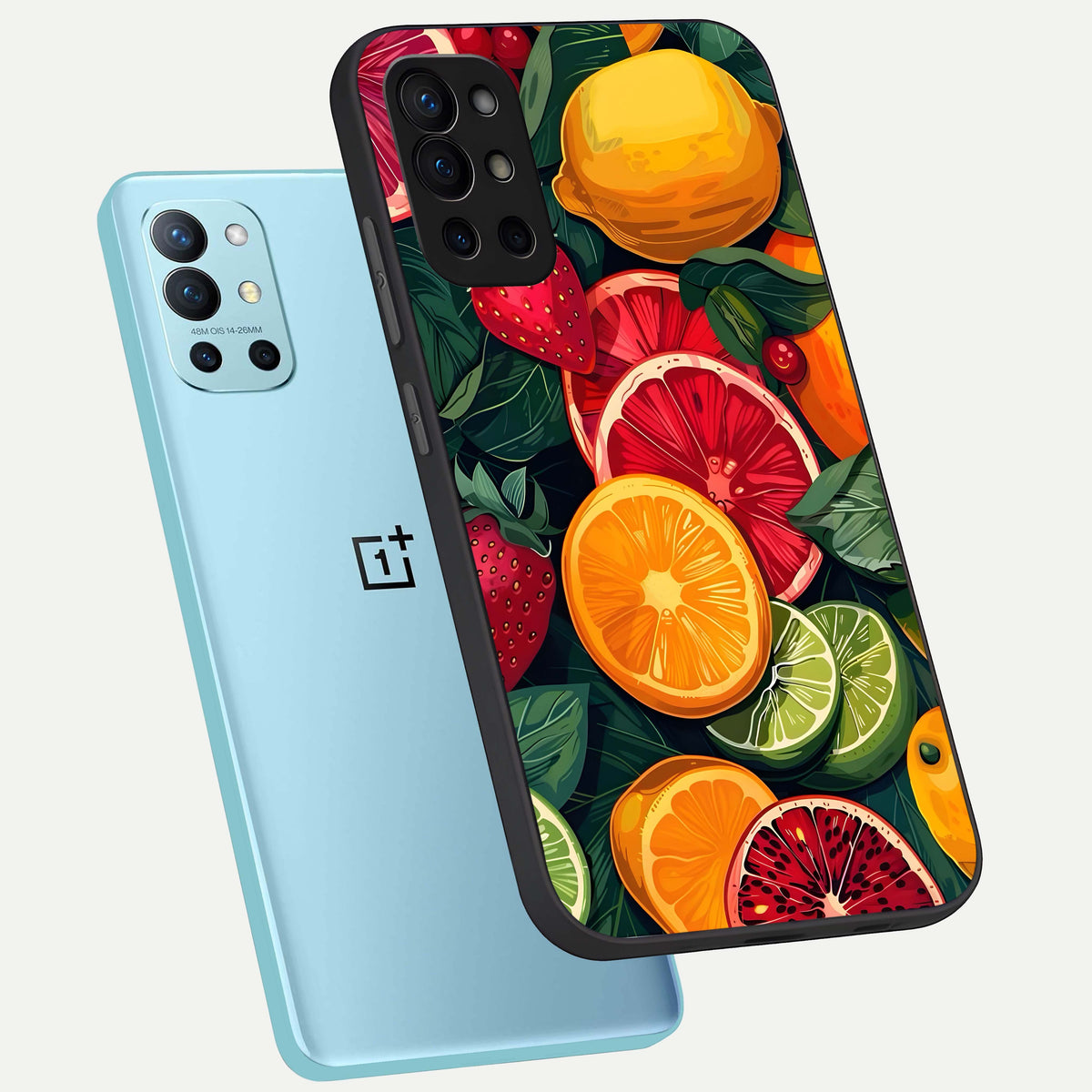  Multiple Fruits phone case For OnePlus 9R showing premium glass back cover with detailed artwork