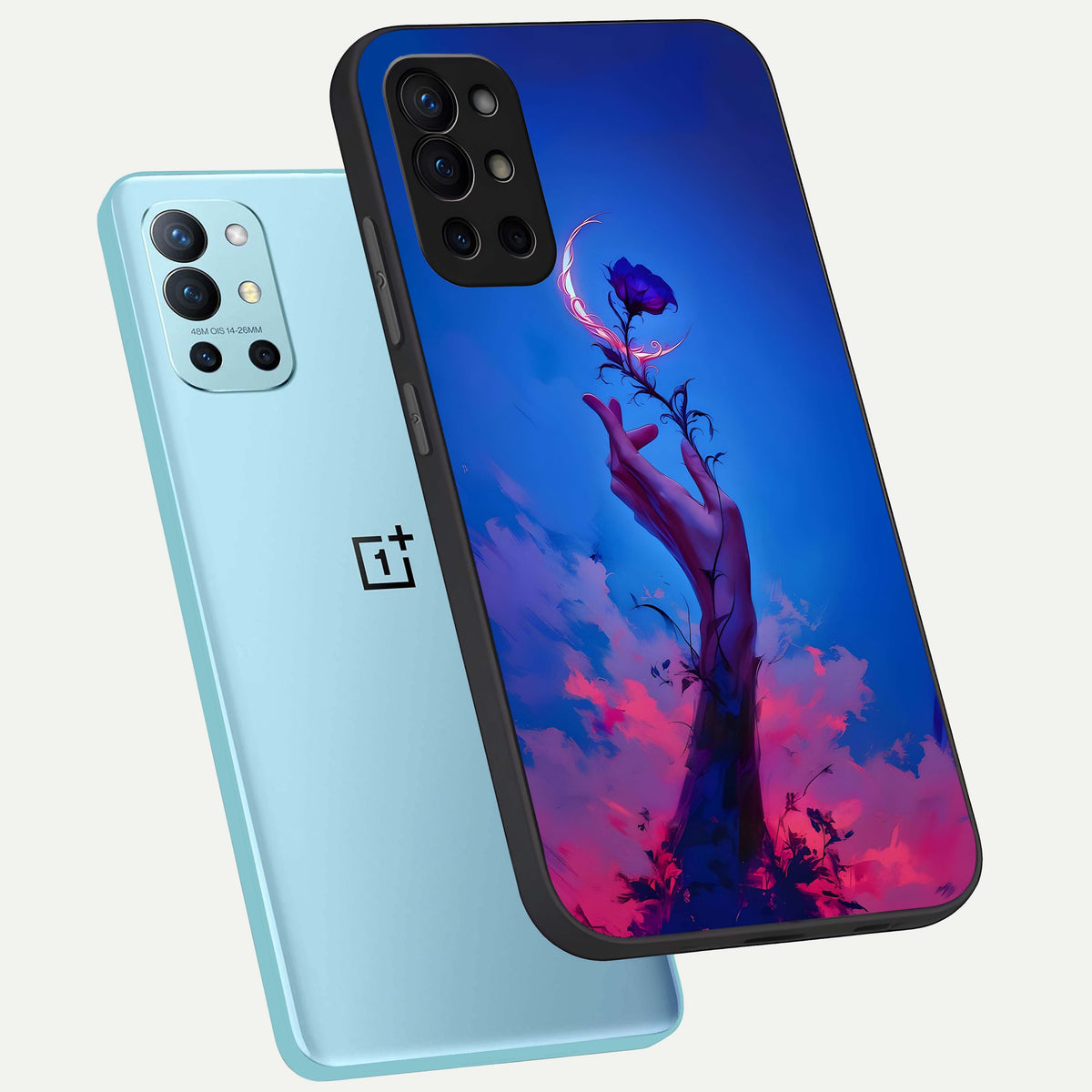  Mystic Hand phone case For OnePlus 9R showing premium glass back cover with detailed artwork
