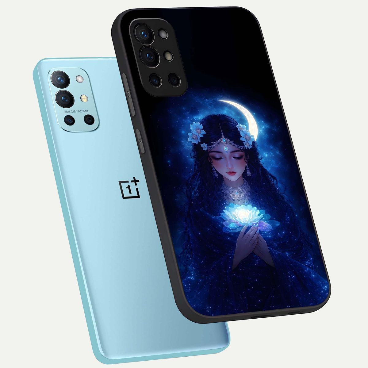  Mystic Moon Queen phone case For OnePlus 9R showing premium glass back cover with detailed artwork