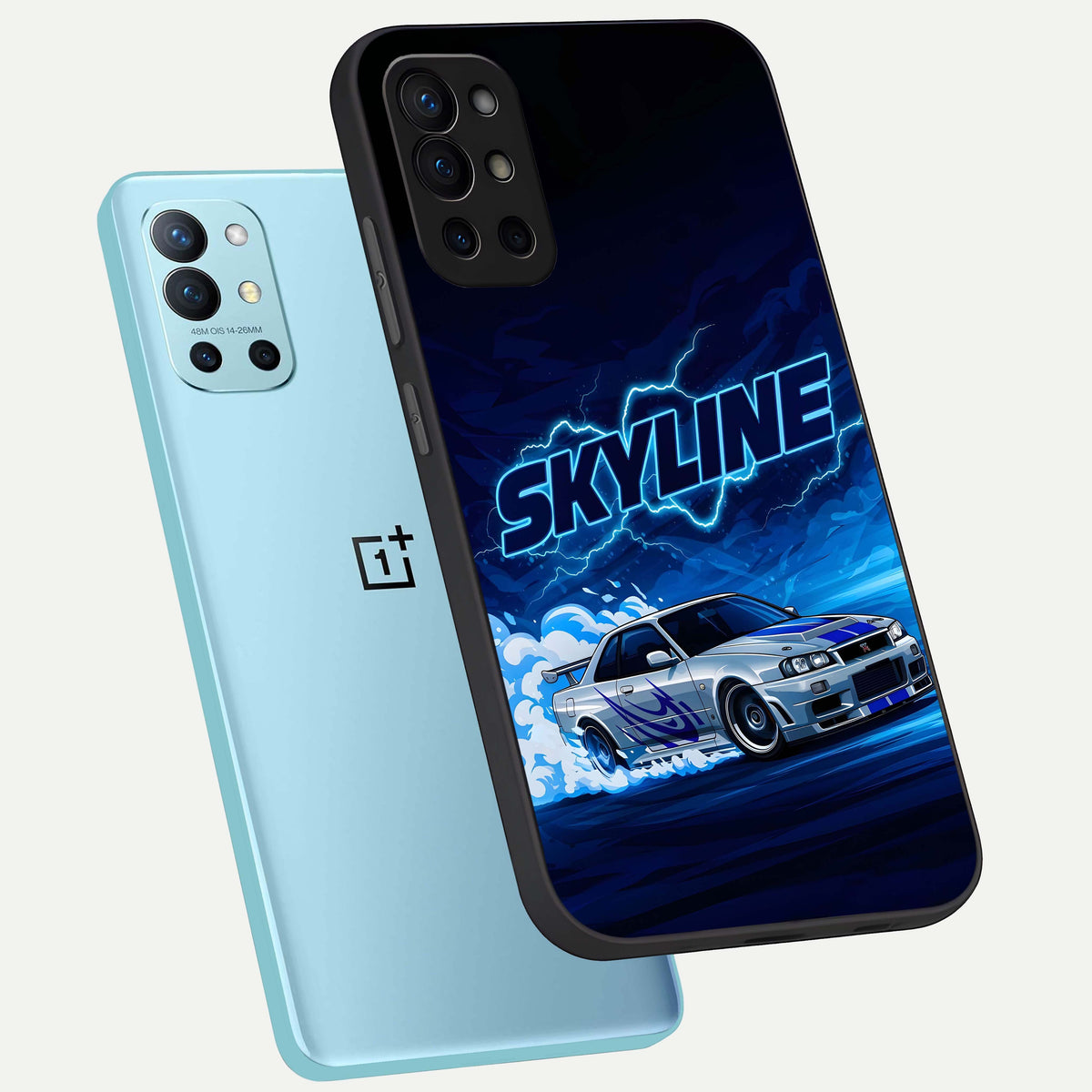  Neon Drift Beast phone case For OnePlus 9R showing premium glass back cover with detailed artwork