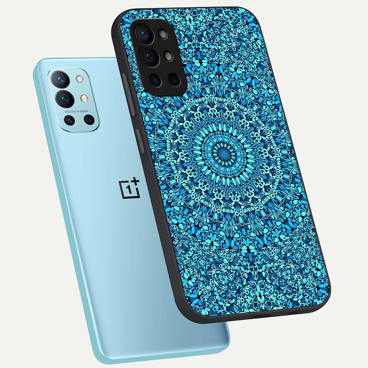  Ocean Bloom Mandala phone case For OnePlus 9R showing premium glass back cover with detailed artwork