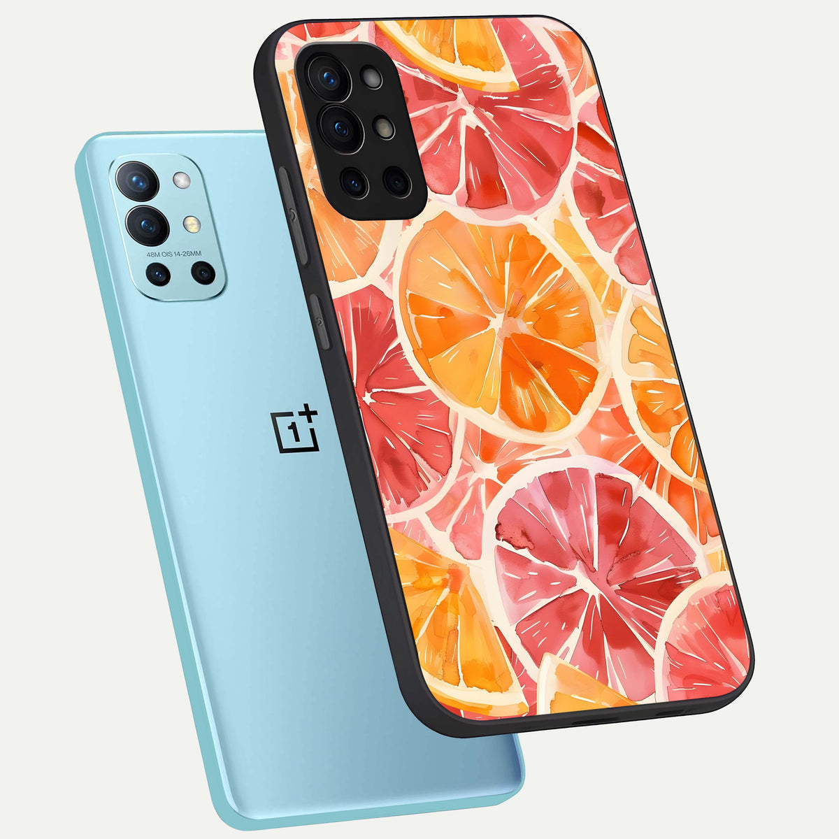  Orange Fruits Pattern phone case For OnePlus 9R showing premium glass back cover with detailed artwork