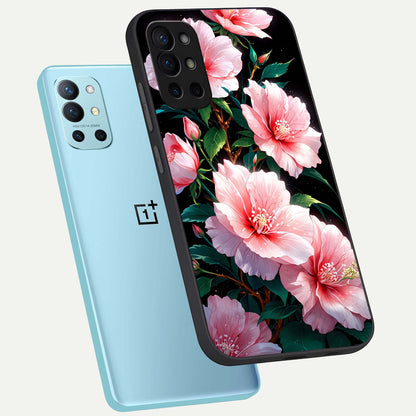 Peach Flower phone case For OnePlus 9R showing premium glass back cover with detailed artwork