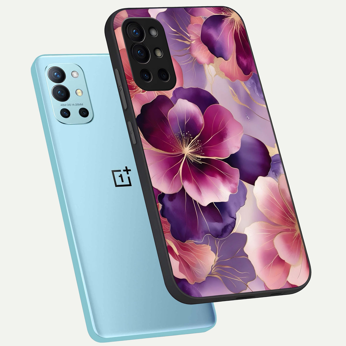  Pink Bouquet Florals phone case For OnePlus 9R showing premium glass back cover with detailed artwork