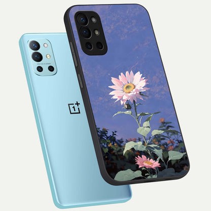  Pink Shells Outline phone case For OnePlus 9R showing premium glass back cover with detailed artwork