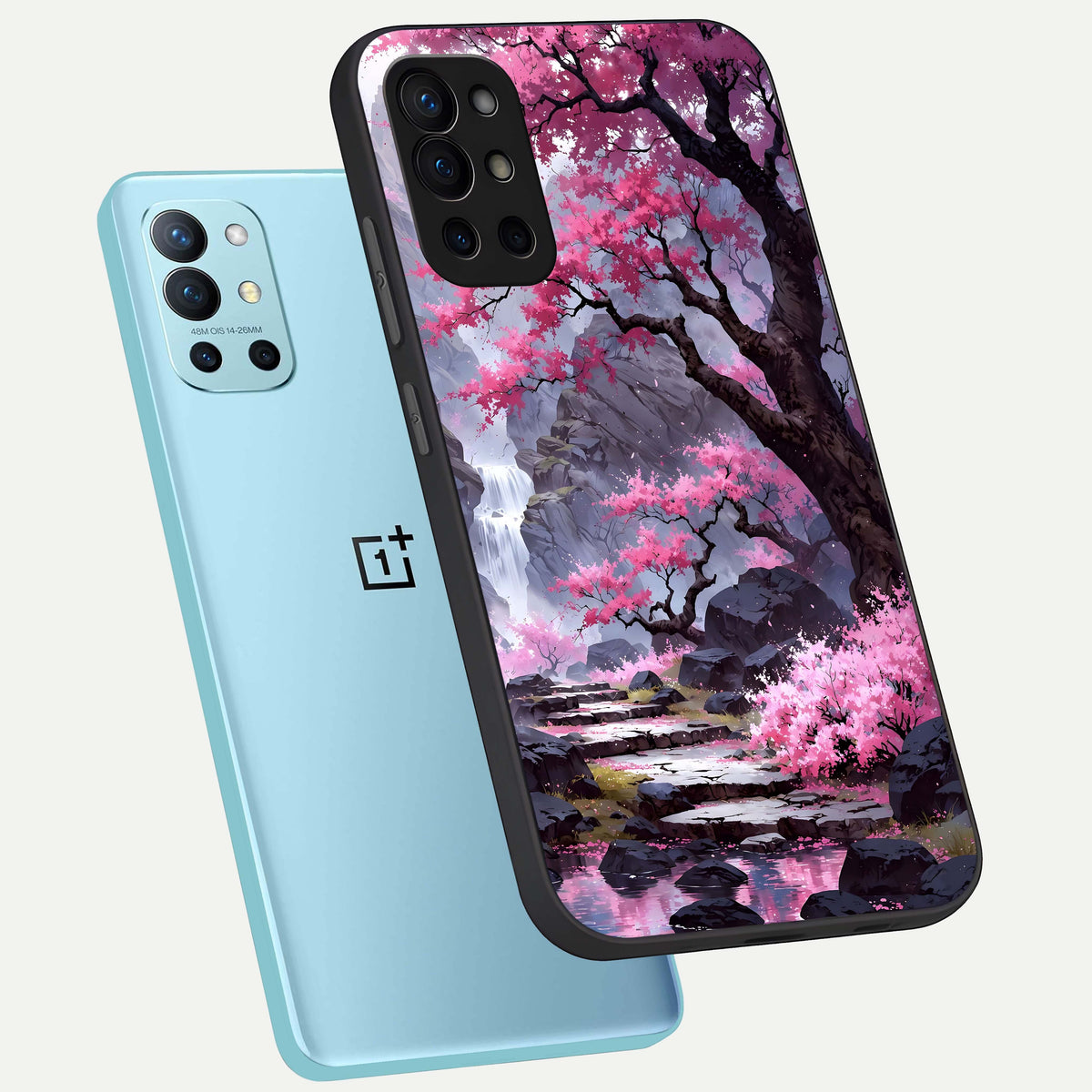  Pink Sunflower Glow phone case For OnePlus 9R showing premium glass back cover with detailed artwork