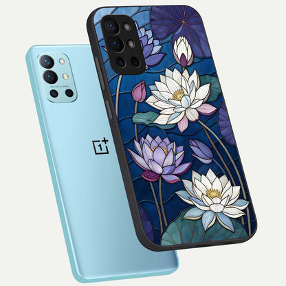 Purple Lotus Stained phone case For OnePlus 9R showing premium glass back cover with detailed artwork