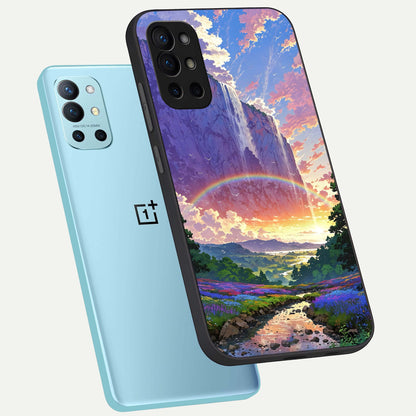  Rainbow Valley Dream phone case For OnePlus 9R showing premium glass back cover with detailed artwork