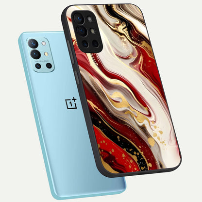  Red And White Marble phone case For OnePlus 9R showing premium glass back cover with detailed artwork