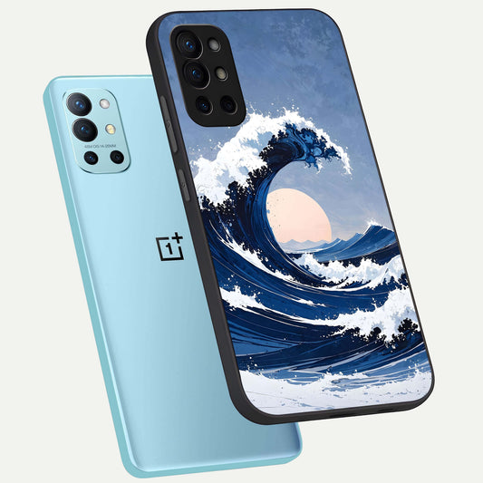  Rising Tide Power phone case For OnePlus 9R showing premium glass back cover with detailed artwork
