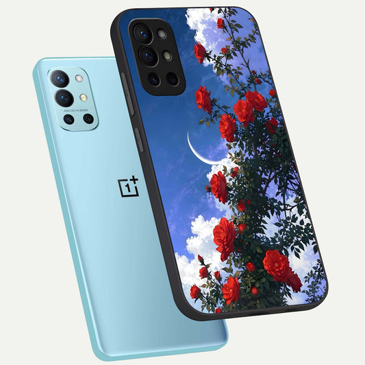  Rose Drift Flowers phone case For OnePlus 9R showing premium glass back cover with detailed artwork