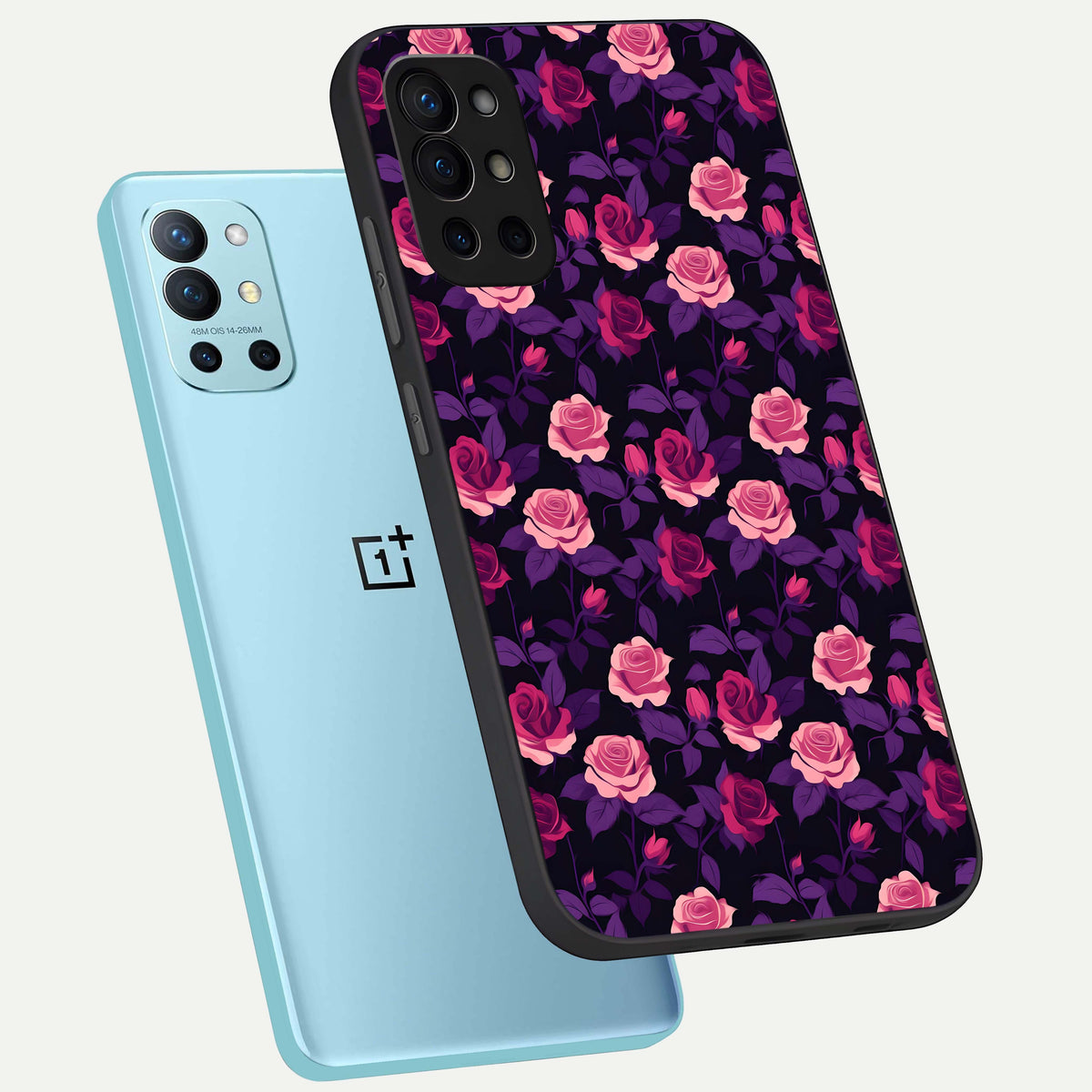  Rose Garden Twilight phone case For OnePlus 9R showing premium glass back cover with detailed artwork