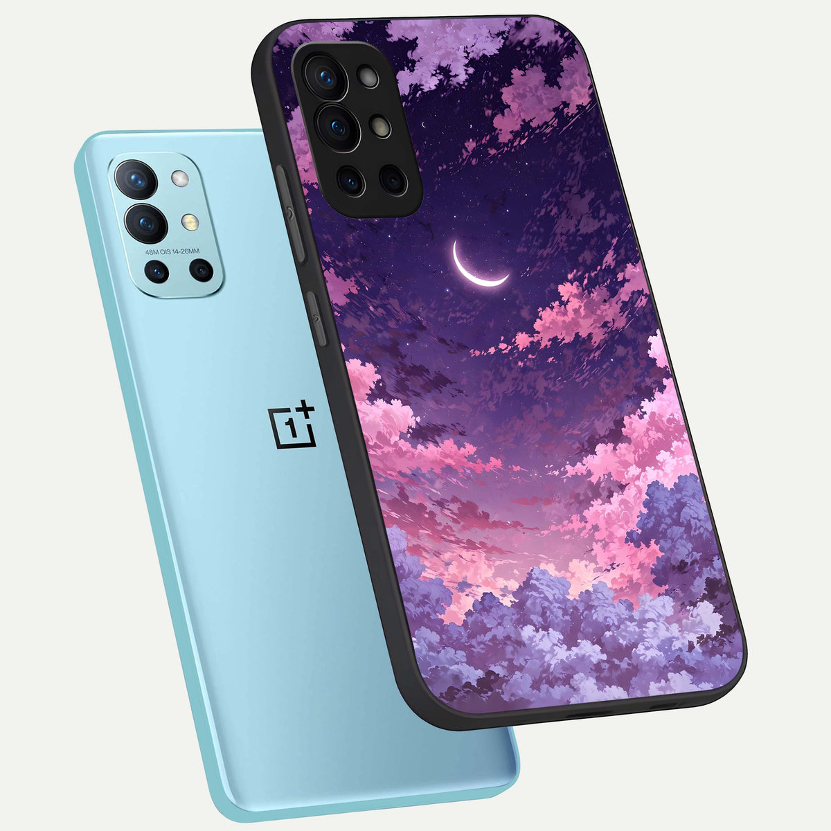  Sky Drift Clouds phone case For OnePlus 9R showing premium glass back cover with detailed artwork