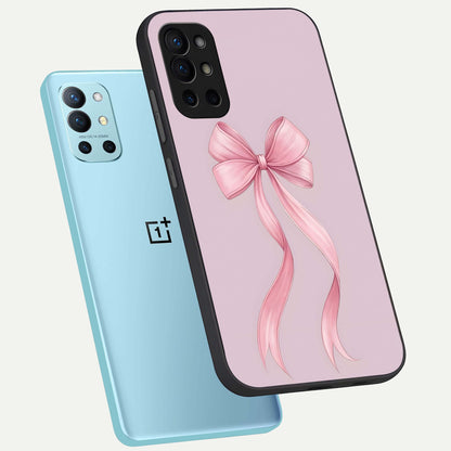  Soft Blush Bow phone case For OnePlus 9R showing premium glass back cover with detailed artwork