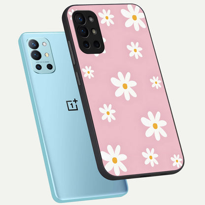  Soft Daisy Bliss phone case For OnePlus 9R showing premium glass back cover with detailed artwork
