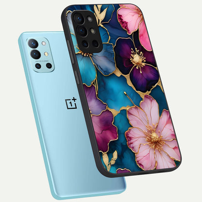  Sparkle Floral phone case For OnePlus 9R showing premium glass back cover with detailed artwork