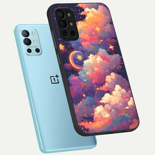  Starlit Dream Clouds phone case For OnePlus 9R showing premium glass back cover with detailed artwork