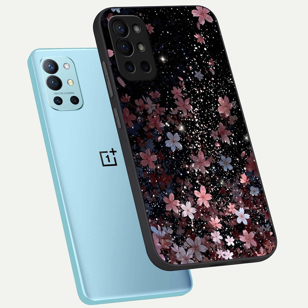  Starlit Flower Dreams phone case For OnePlus 9R showing premium glass back cover with detailed artwork