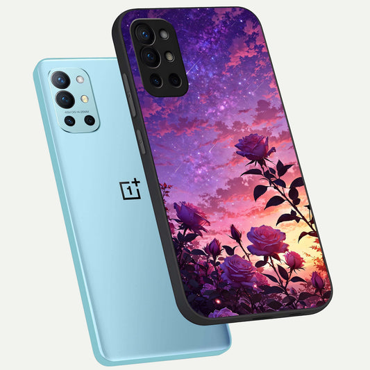  Starlit Rose Twilight phone case For OnePlus 9R showing premium glass back cover with detailed artwork