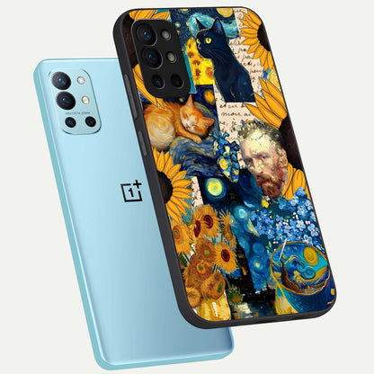  Sunflower Chic Mood Custom Name phone case For OnePlus 9R showing premium glass back cover with detailed artwork