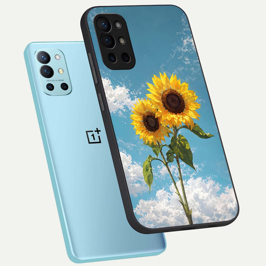  Sunlit Daisy Glow phone case For OnePlus 9R showing premium glass back cover with detailed artwork