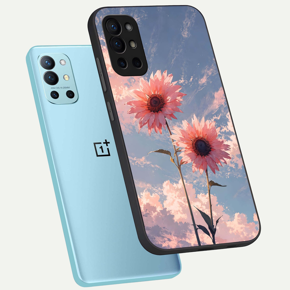  Sun Moon Balance phone case For OnePlus 9R showing premium glass back cover with detailed artwork