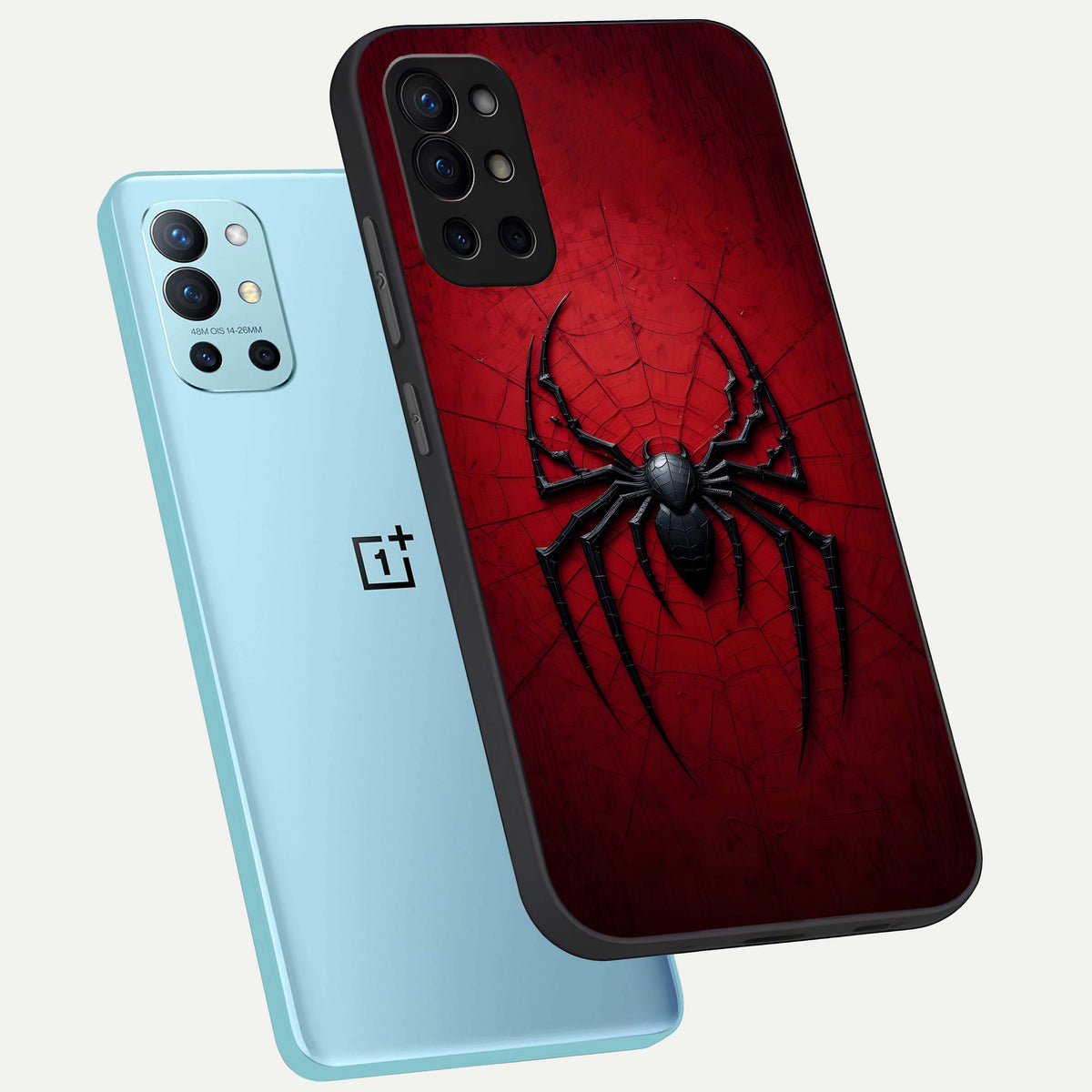  Superhero Web Emblem phone case For OnePlus 9R showing premium glass back cover with detailed artwork