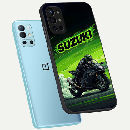  Suzuki Speed Beast phone case For OnePlus 9R showing premium glass back cover with detailed artwork