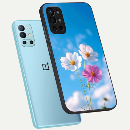  Tripple Flowers With Sky phone case For OnePlus 9R showing premium glass back cover with detailed artwork