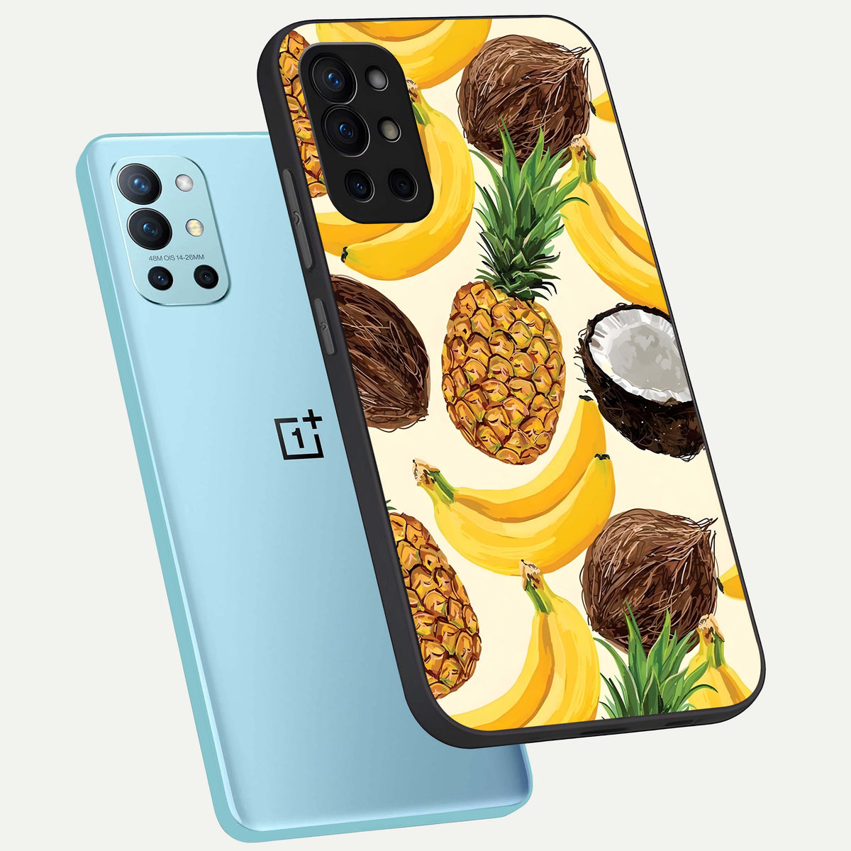  Tropical Fruit Mood phone case For OnePlus 9R showing premium glass back cover with detailed artwork