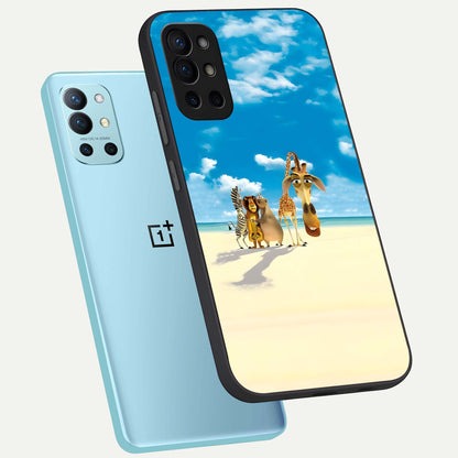  Tropical Fun Squad phone case For OnePlus 9R showing premium glass back cover with detailed artwork